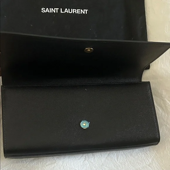 Saint Laurent Black Clutch with Gold Logo - Picture 6 of 9